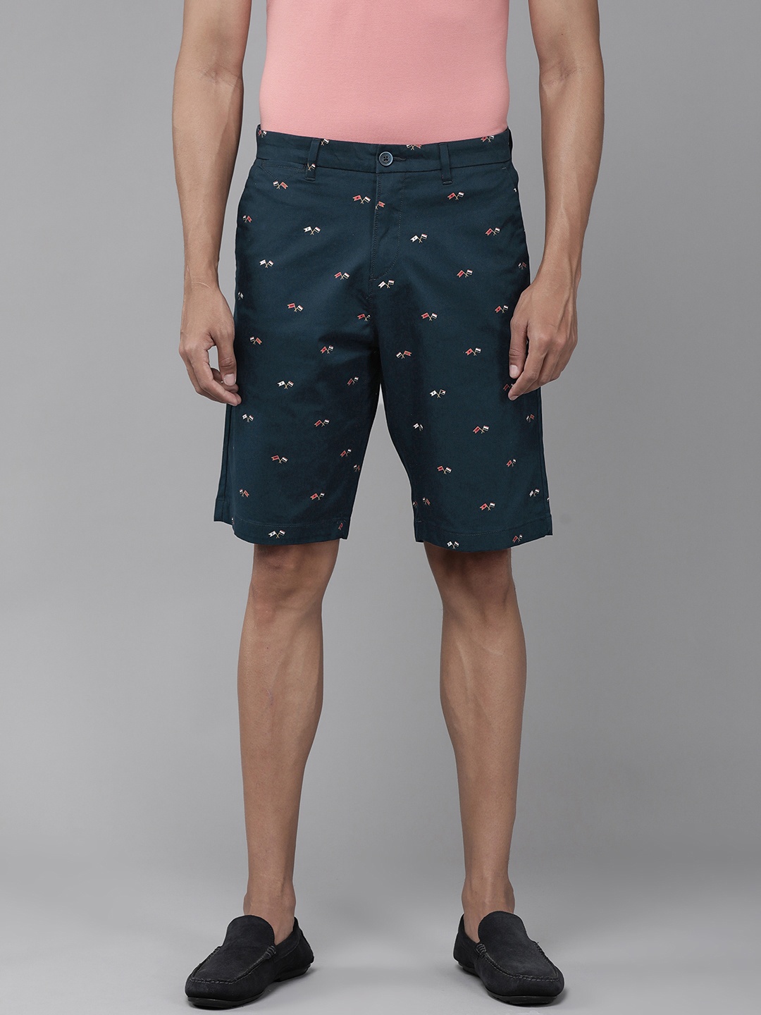 

U S Polo Assn Men Navy Blue &Red Printed Slim Fit Shorts
