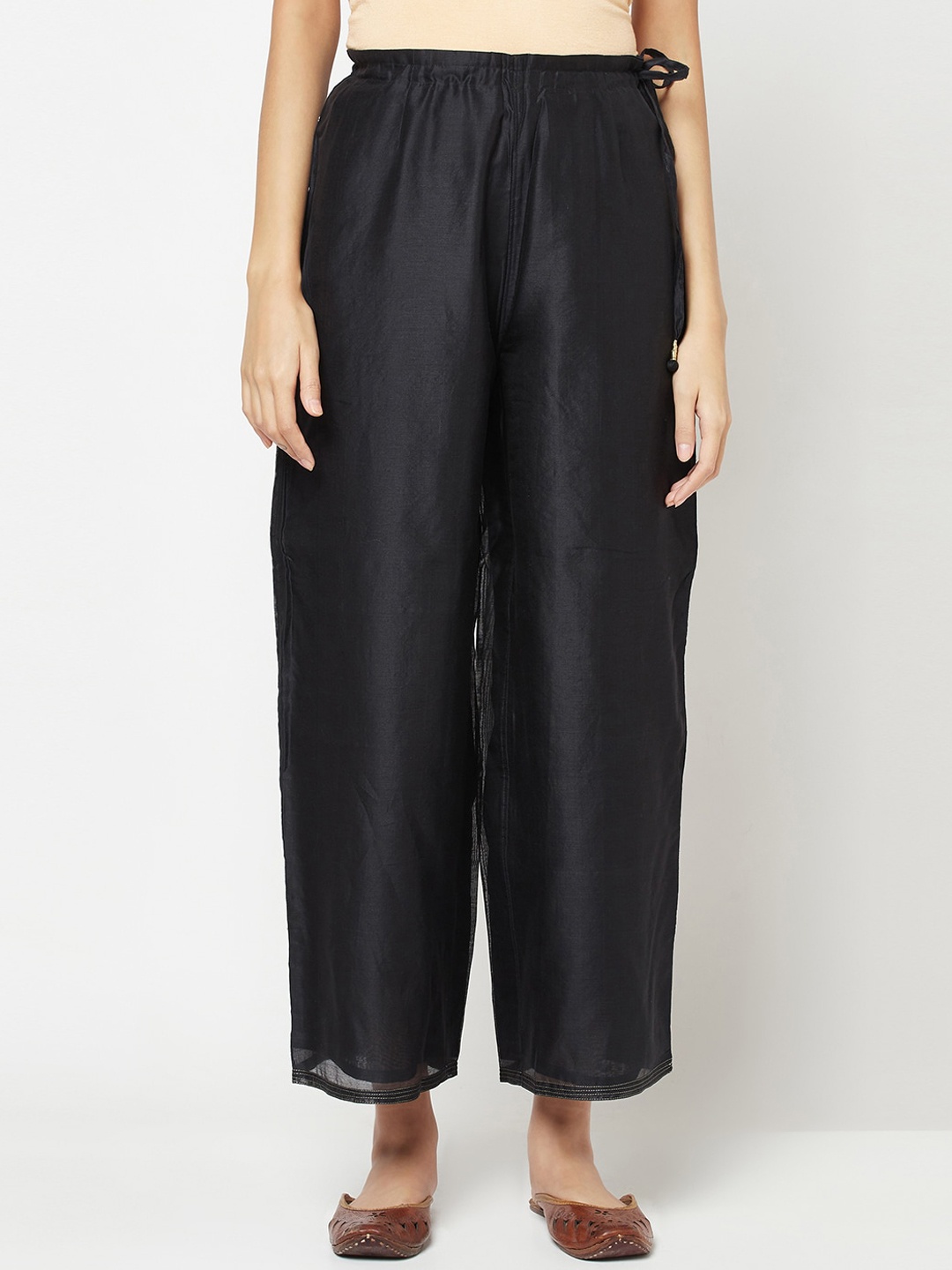 

Fabindia Women Black Waist Tie Up Cotton Trousers
