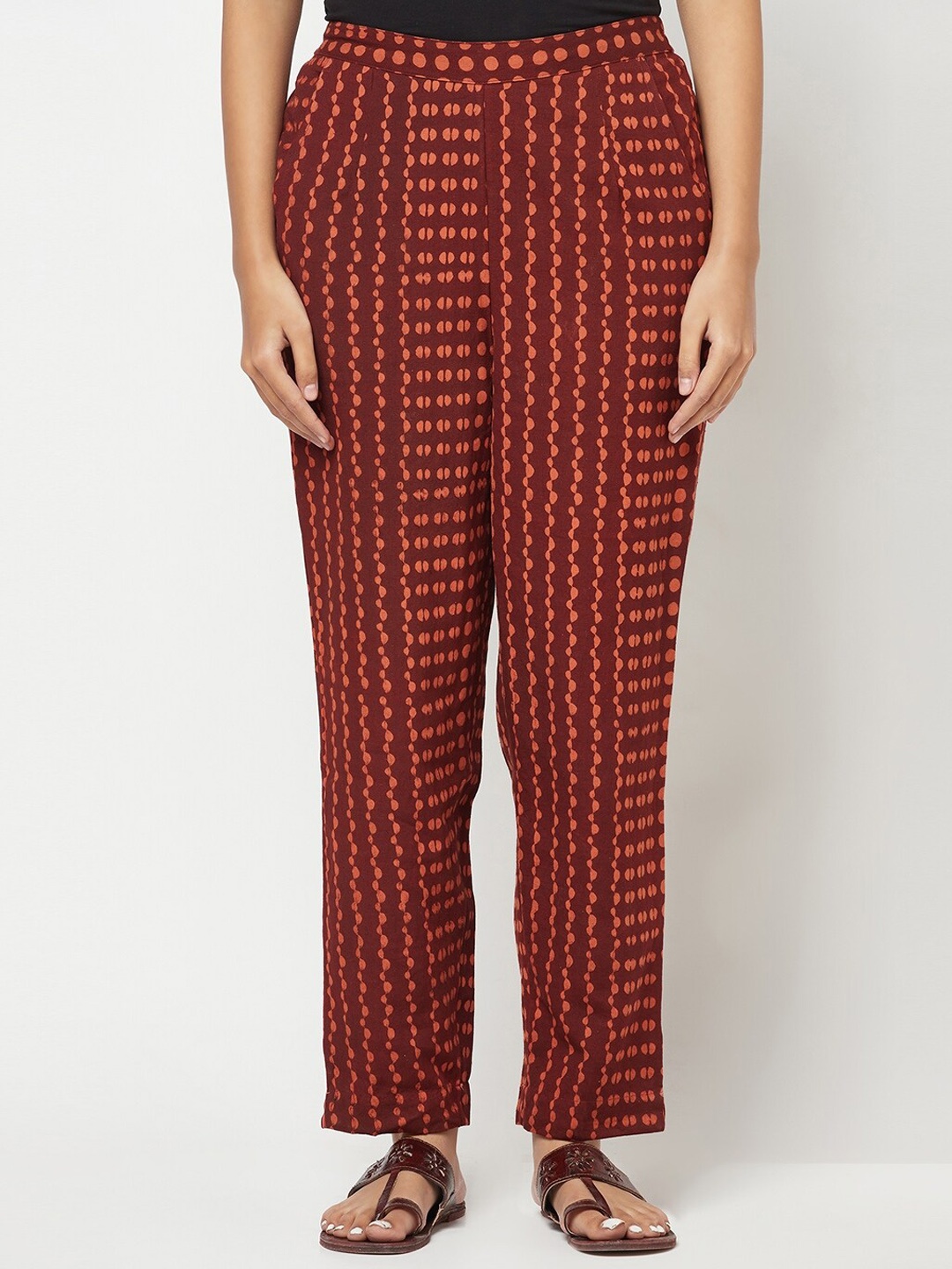 

Fabindia Women Maroon & Rust Printed Trousers