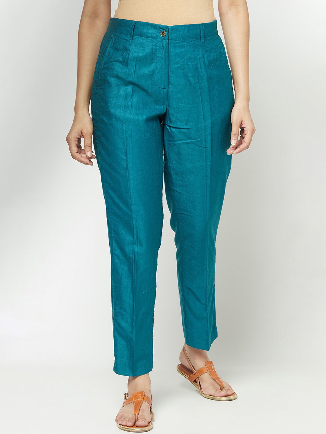 

Fabindia Women Teal Slim Fit Trousers