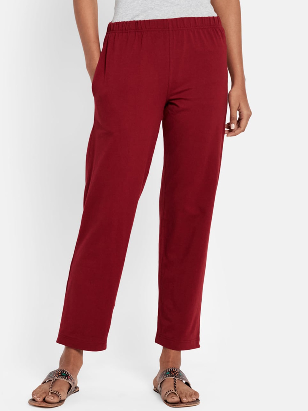 

Fabindia Women Maroon Solid Trousers