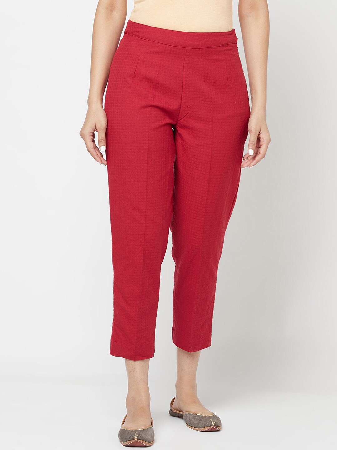 

Fabindia Women Red Slim Fit Trousers