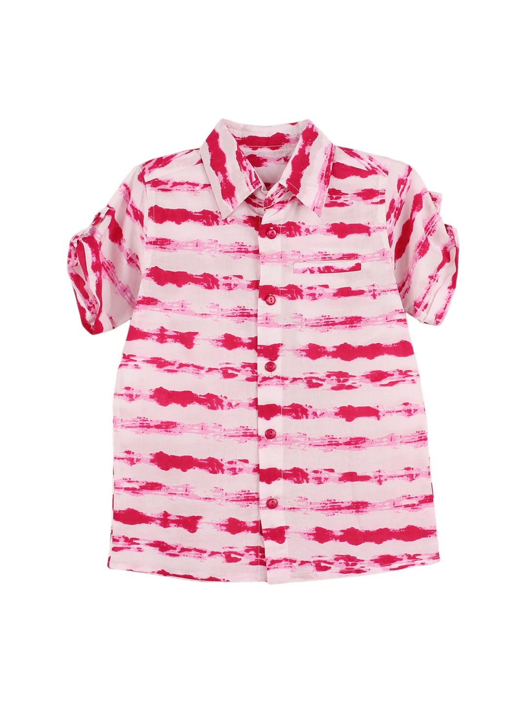 

My Little Lambs Boys Pink & White Comfort Fit Tie-Dyed Casual Shirt