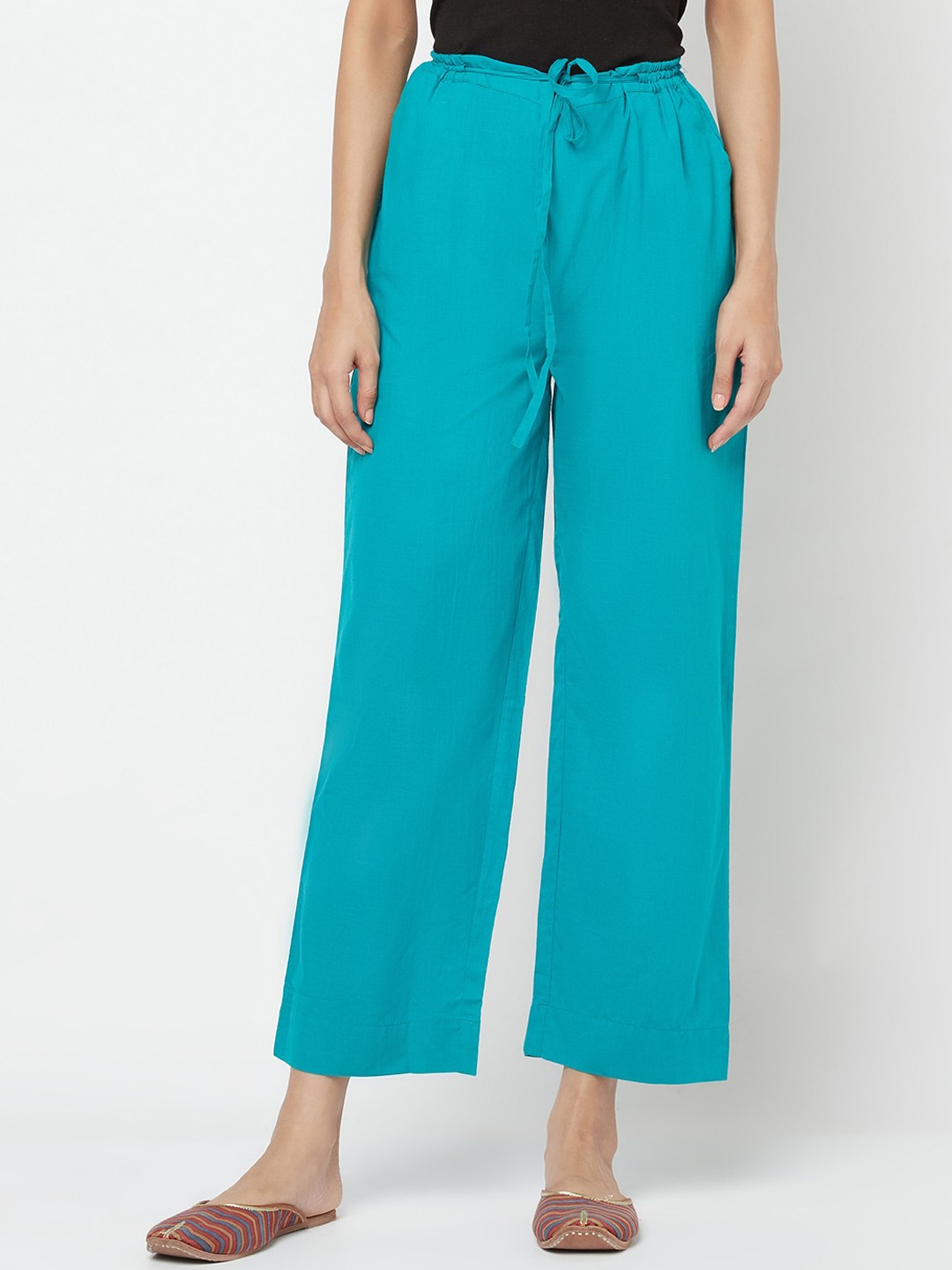 

Fabindia Women Blue Regular Fit Solid Cotton Trousers