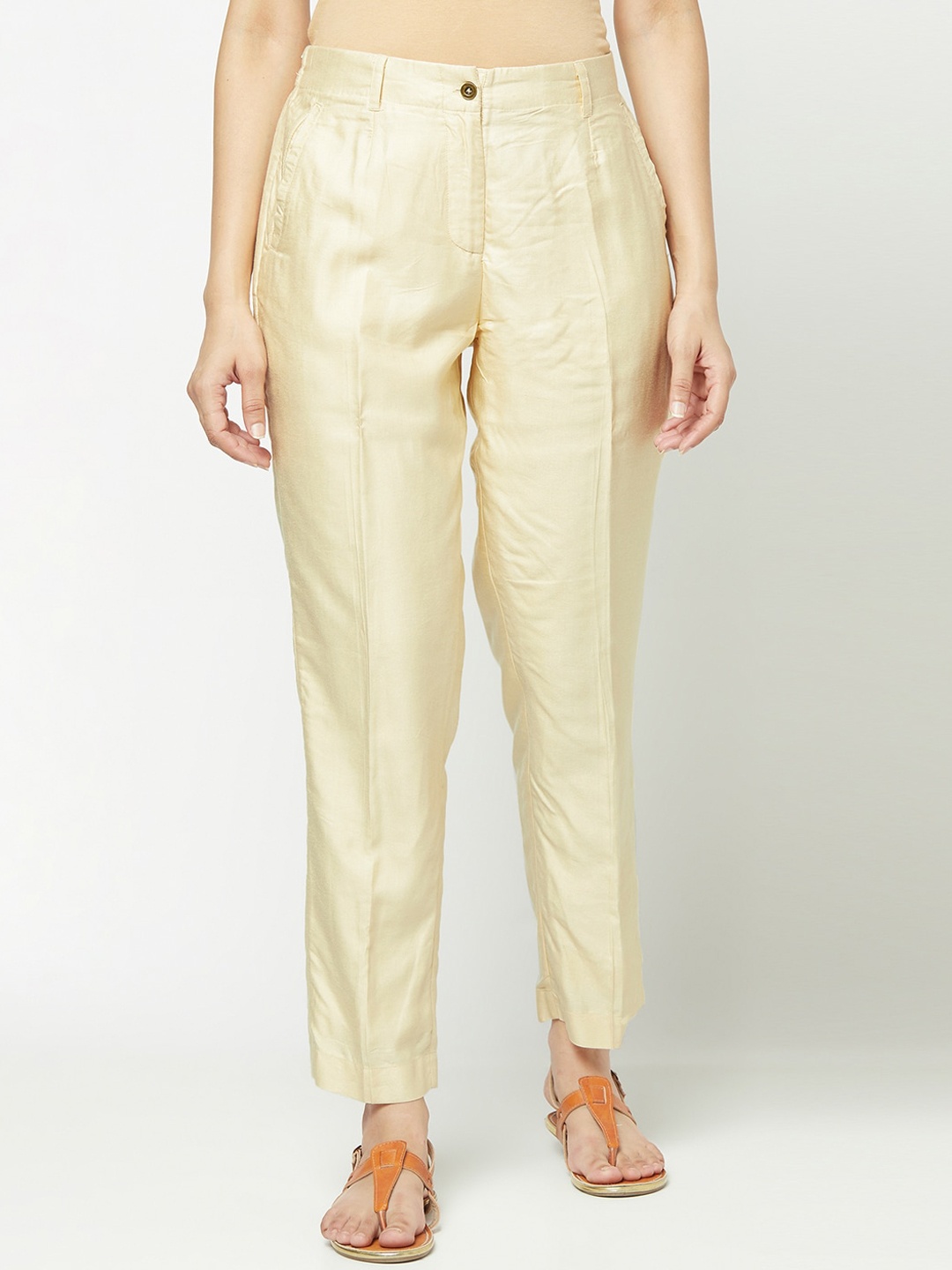 

Fabindia Women Beige Slim Fit Trousers