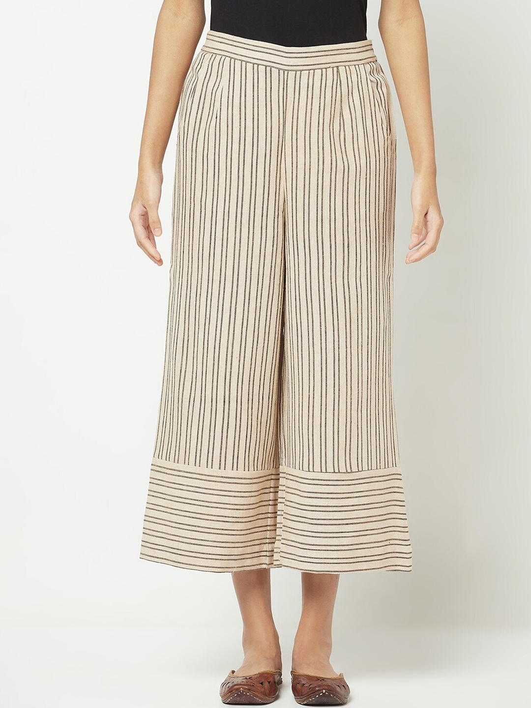 

Fabindia Women Beige Striped Culottes Trousers