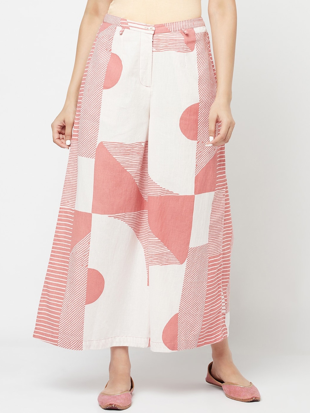 

Fabindia Women White Printed Trousers