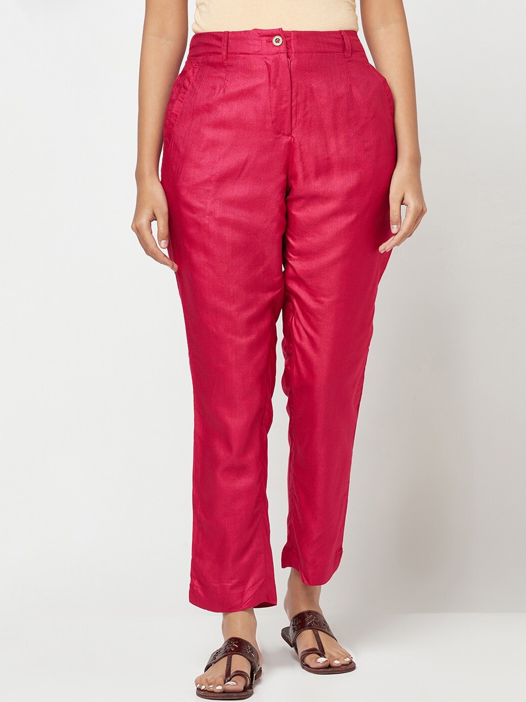 

Fabindia Women Fuchsia Slim Fit Culottes Trousers