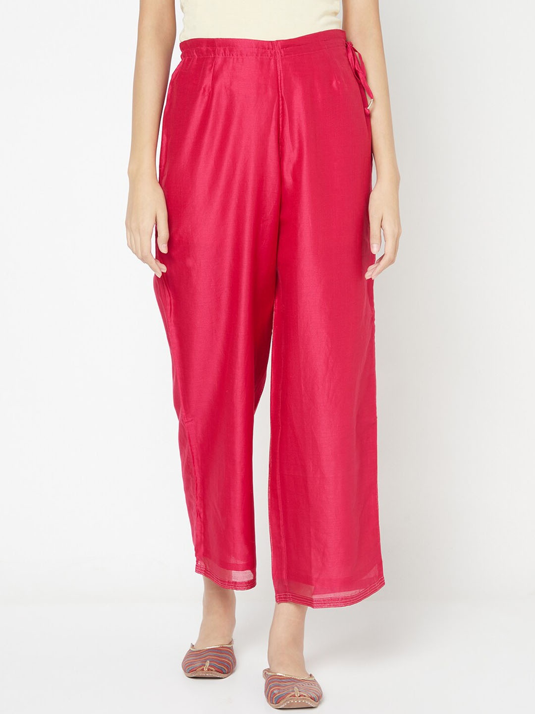 

Fabindia Women Pink Cotton Silk Trousers