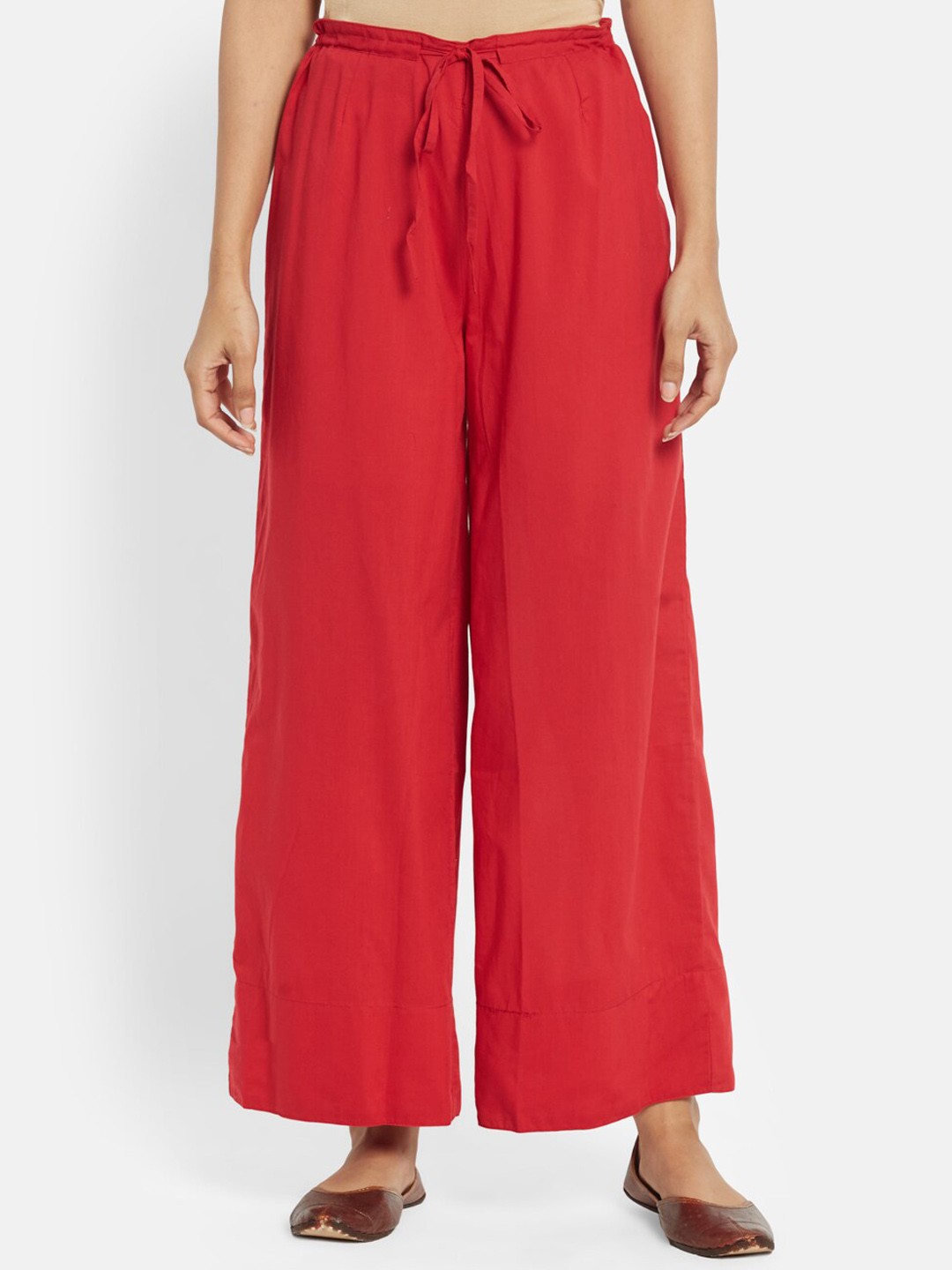 

Fabindia Women Red Solid Cotton Trousers