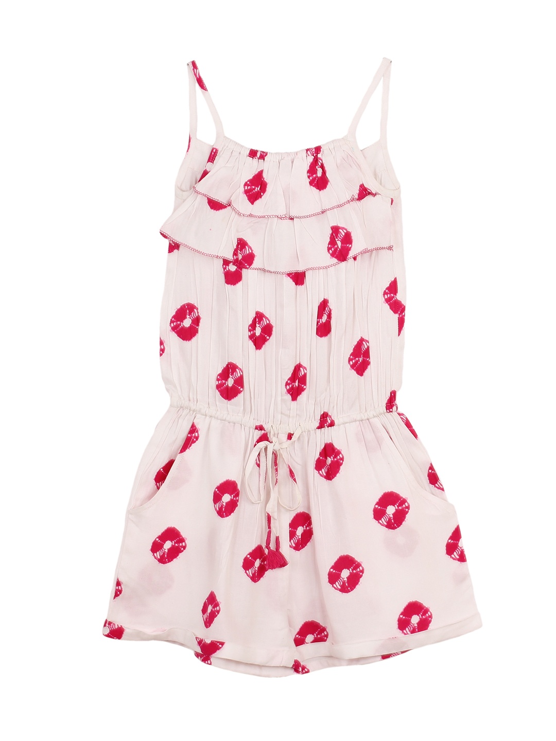 

My Little Lambs Girls Off-White Tie-Dye Print Playsuit