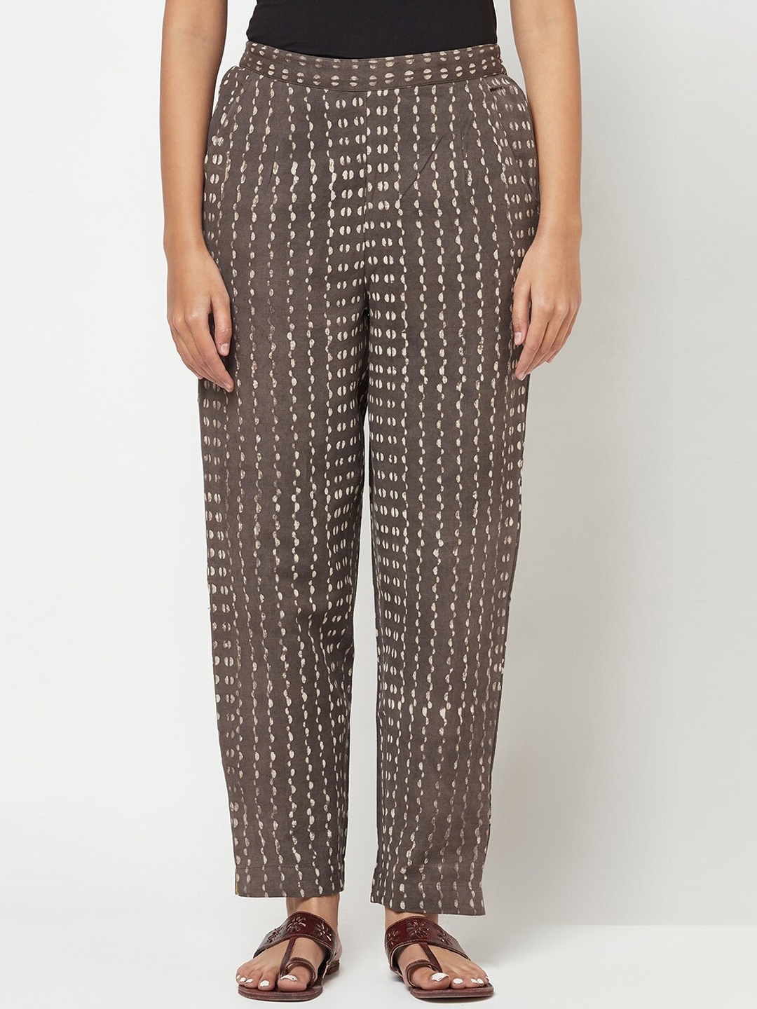 

Fabindia Women Grey Regular Fit Printed Cotton Trousers