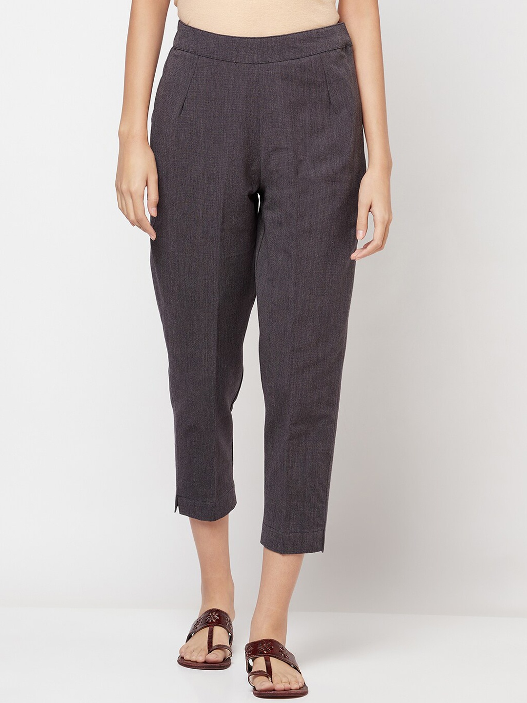 

Fabindia Women Black Textured Slim Fit Cotton Firdaus Trousers