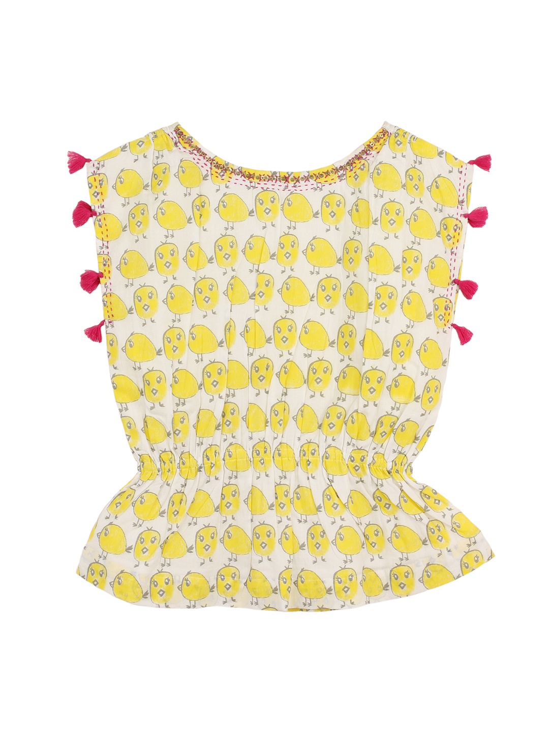 

My Little Lambs Girls Off-White & Yellow Printed Peplum Top