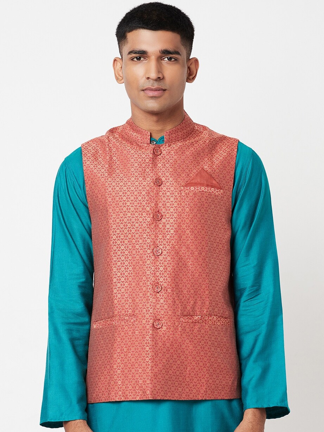 

Fabindia Men Red Nehru Jackets