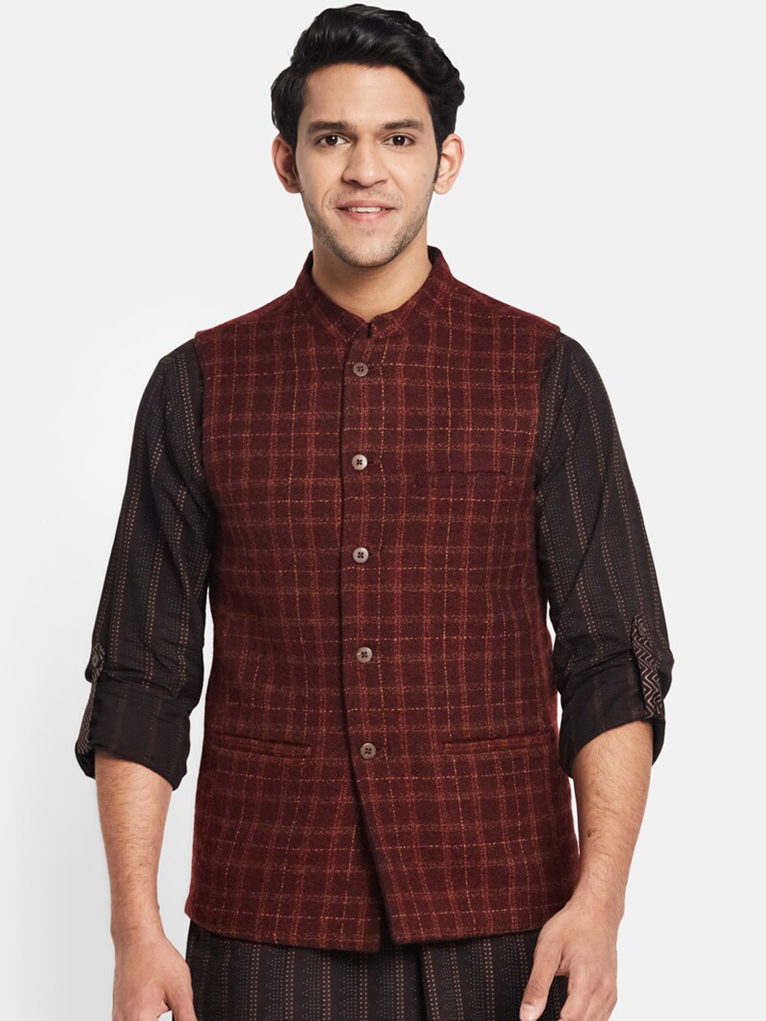 

Fabindia Men Red Wool Nehru Jackets