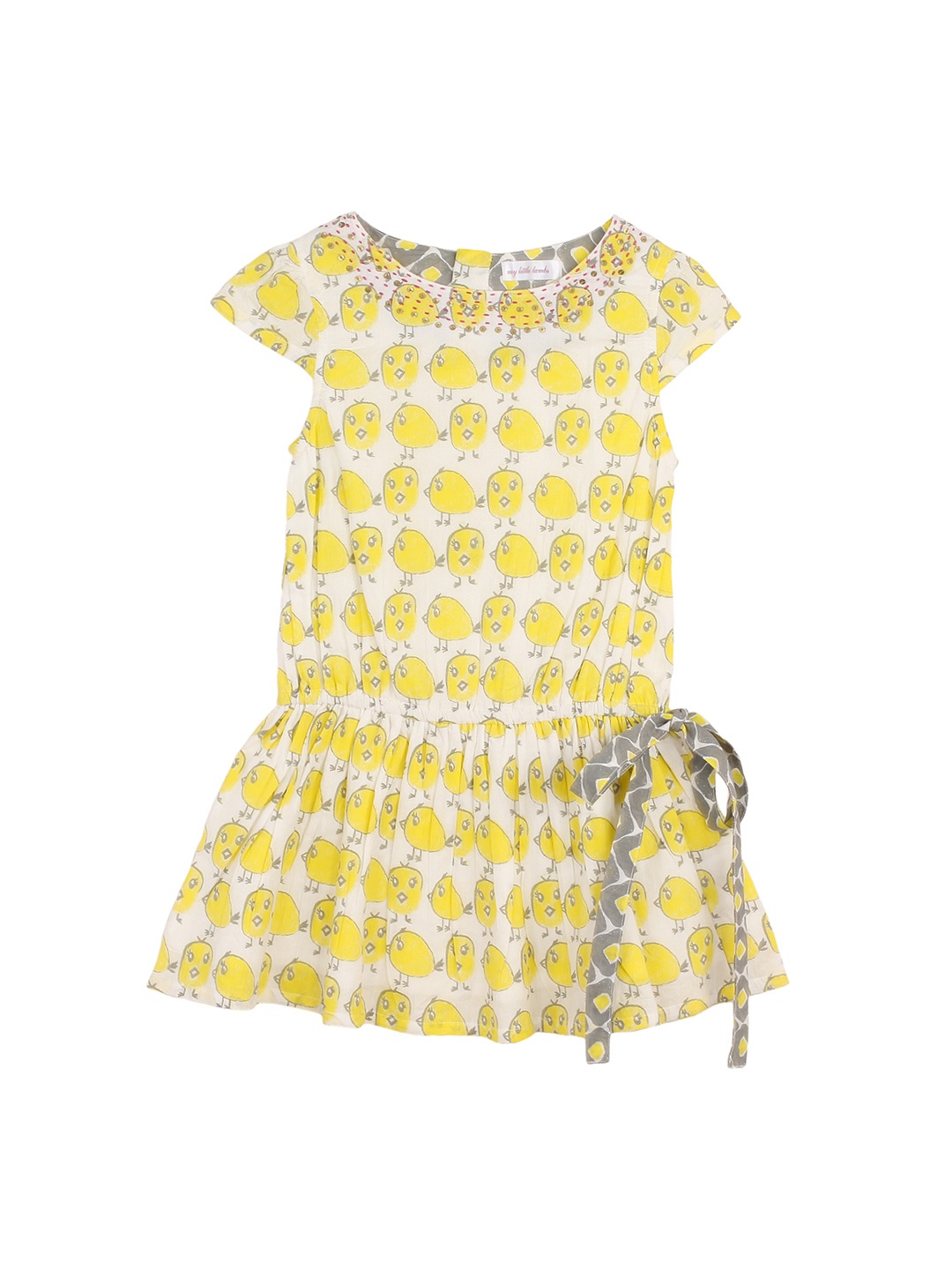 

My Little Lambs Girls Off-white & Yellow Printed Drop-Waist Dress