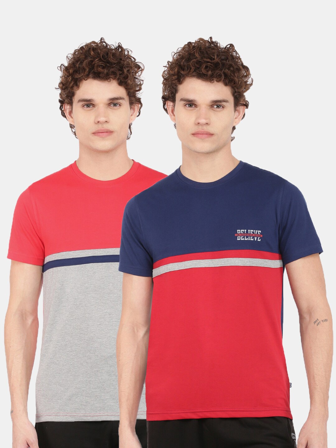 

Dollar Men Multicoloured Set of 2 Colourblocked Cotton T-shirt, Multi