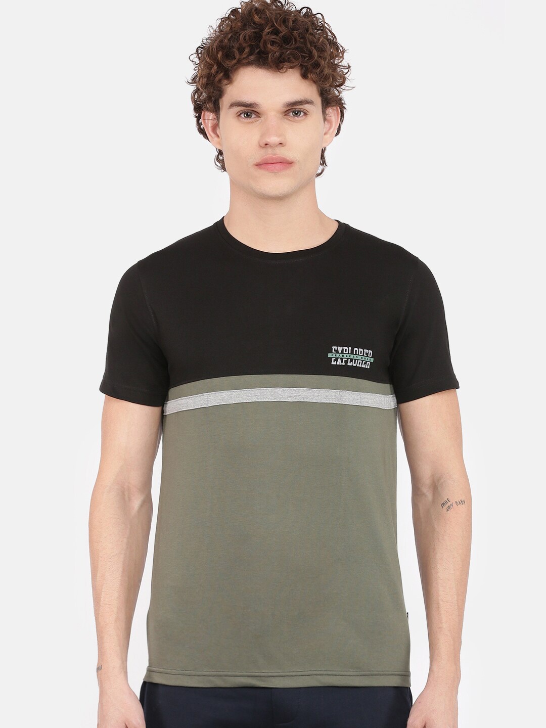 

Dollar Men Black & Grey Colourblocked Cotton T-shirt