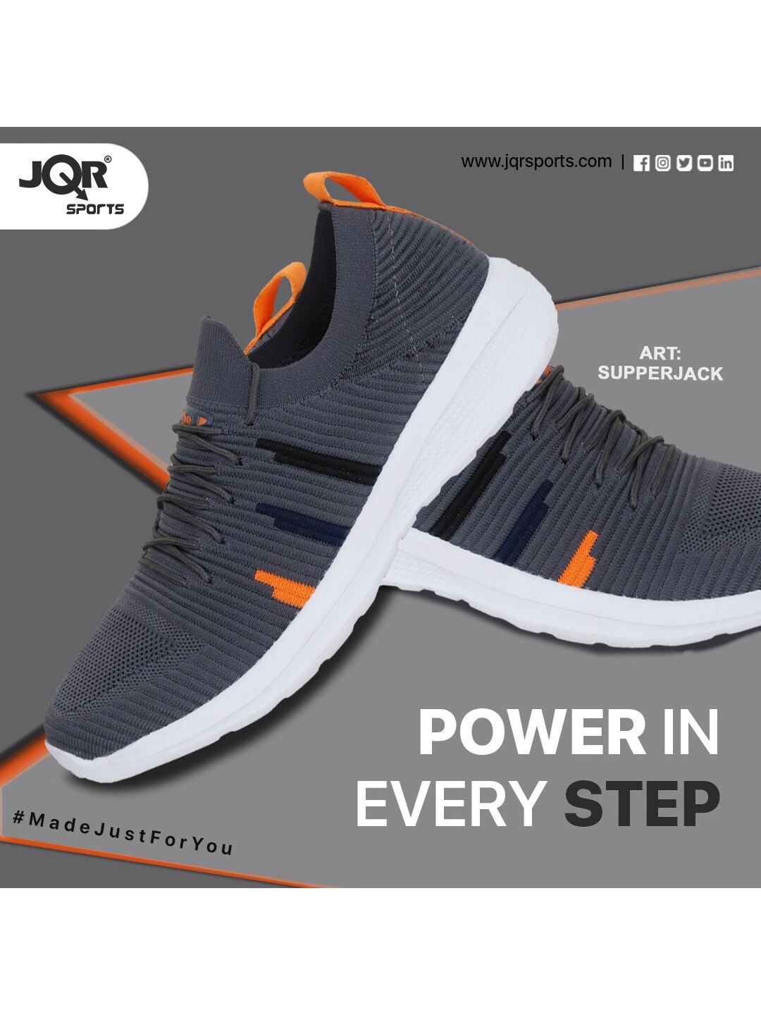 

JQR Men Supperjack Grey Mesh Running Shoes