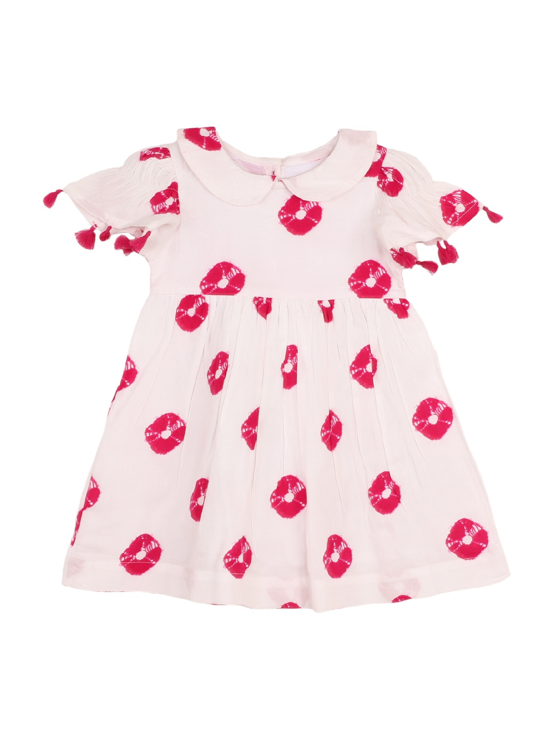 

My Little Lambs Girls Cream-Coloured & Pink Tie-Dyed Fit and Flare Dress