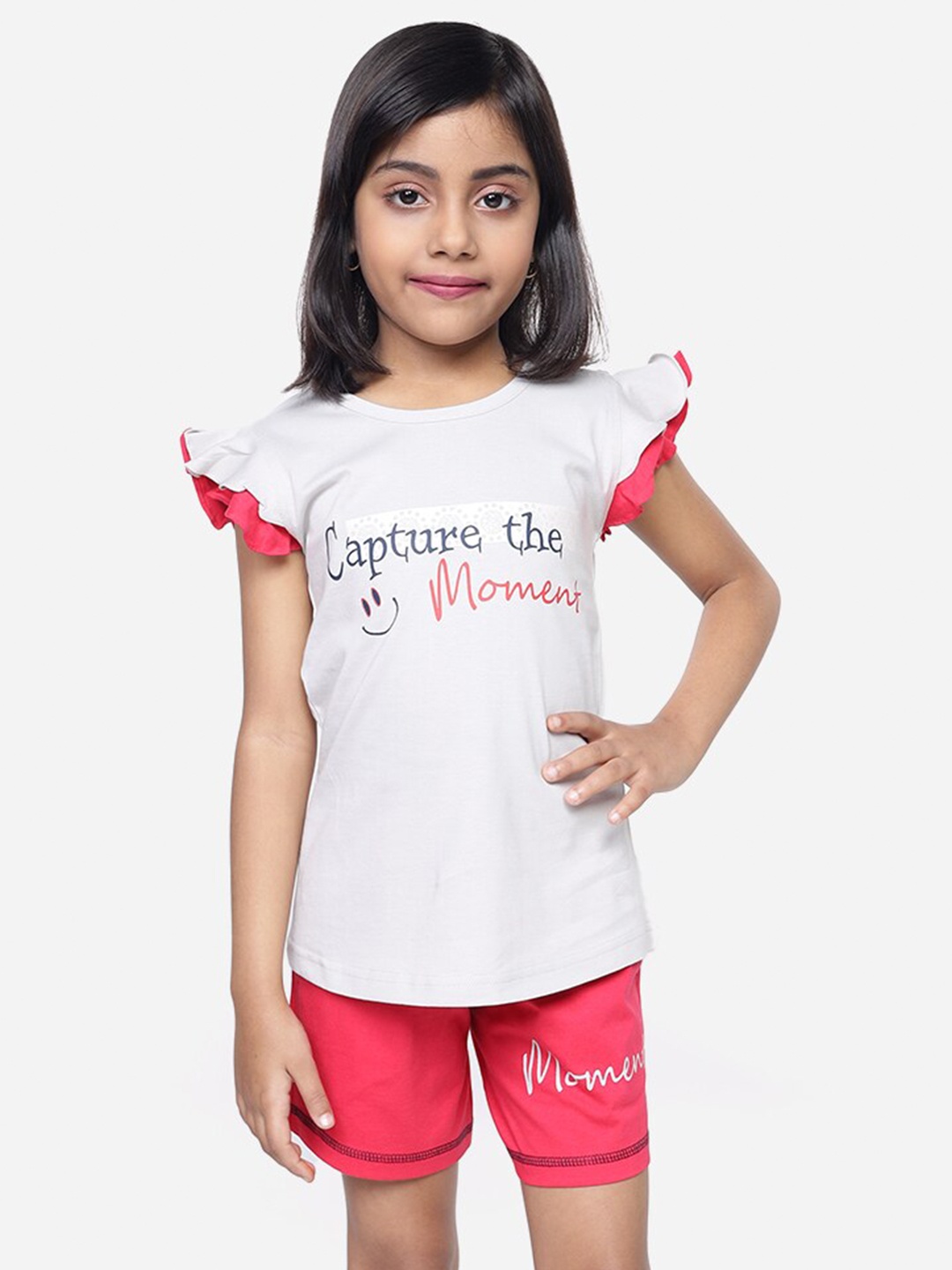 

Toonyport Girls Grey & Pink Printed Pure Cotton T-shirt with Shorts Set