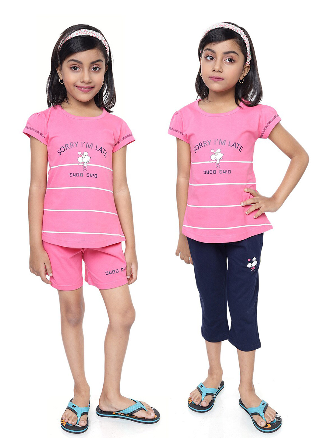 

Toonyport Girls 3 Pieces Pink Printed Top with Capris and Shorts Clothing Set