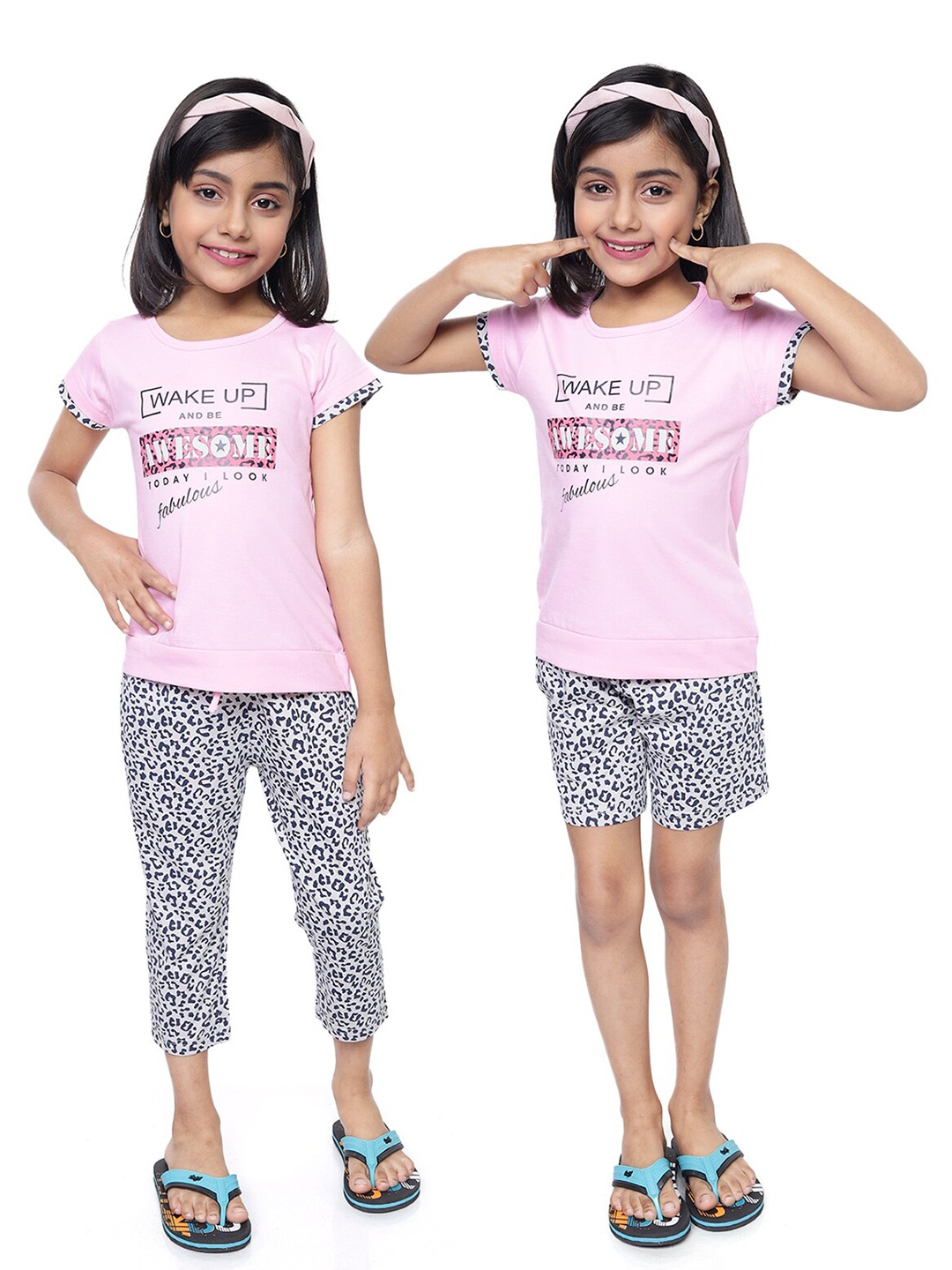 

Toonyport Girls Pink & Black Printed Pure Cotton Top with Capris & Shorts