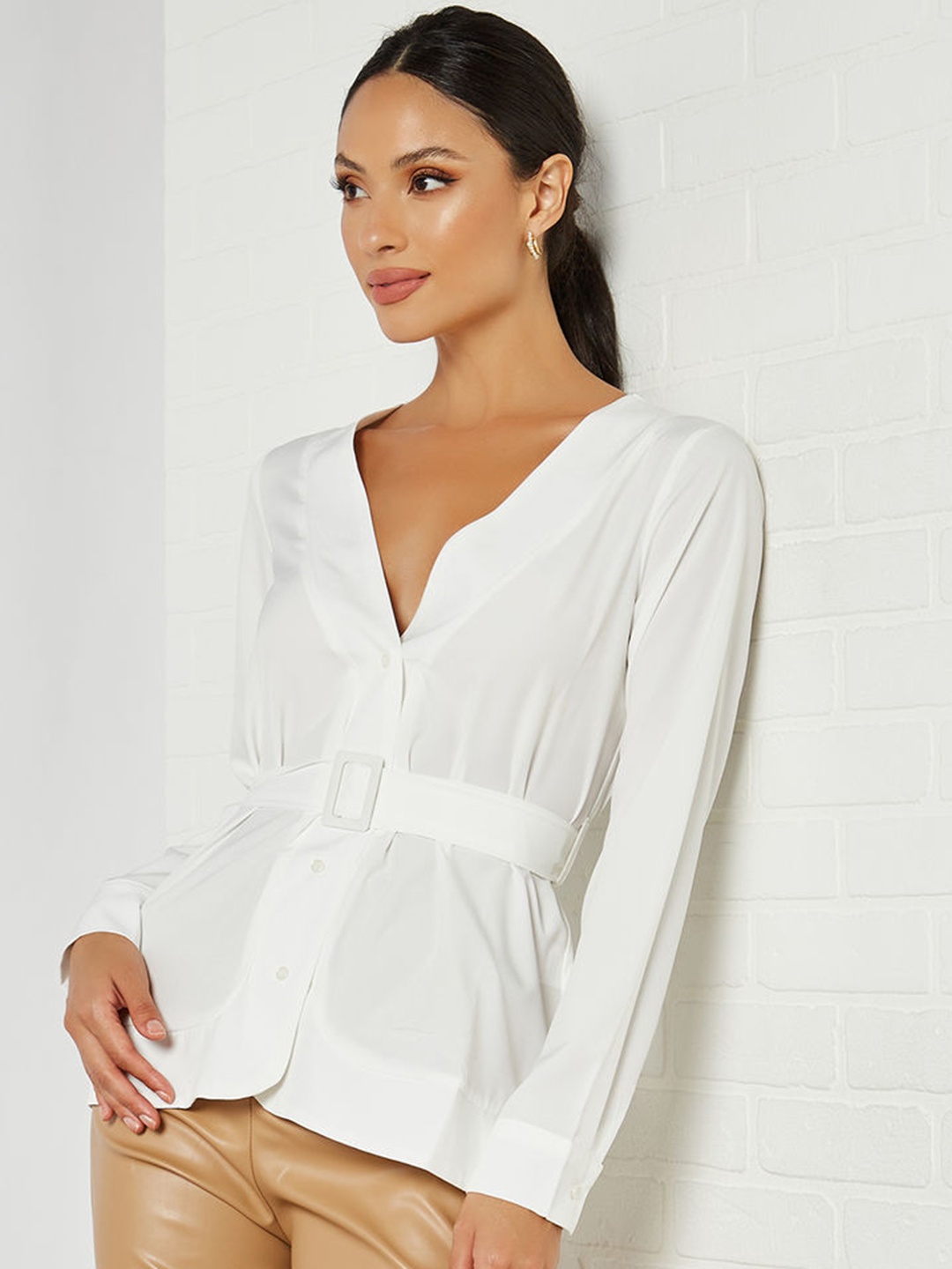 

Femme Luxe White Shirt Style Top