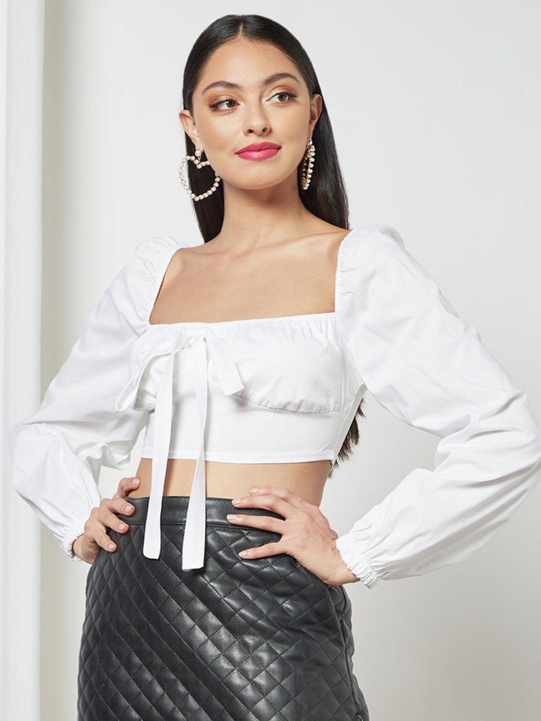 

Femme Luxe White Blouson Crop Top