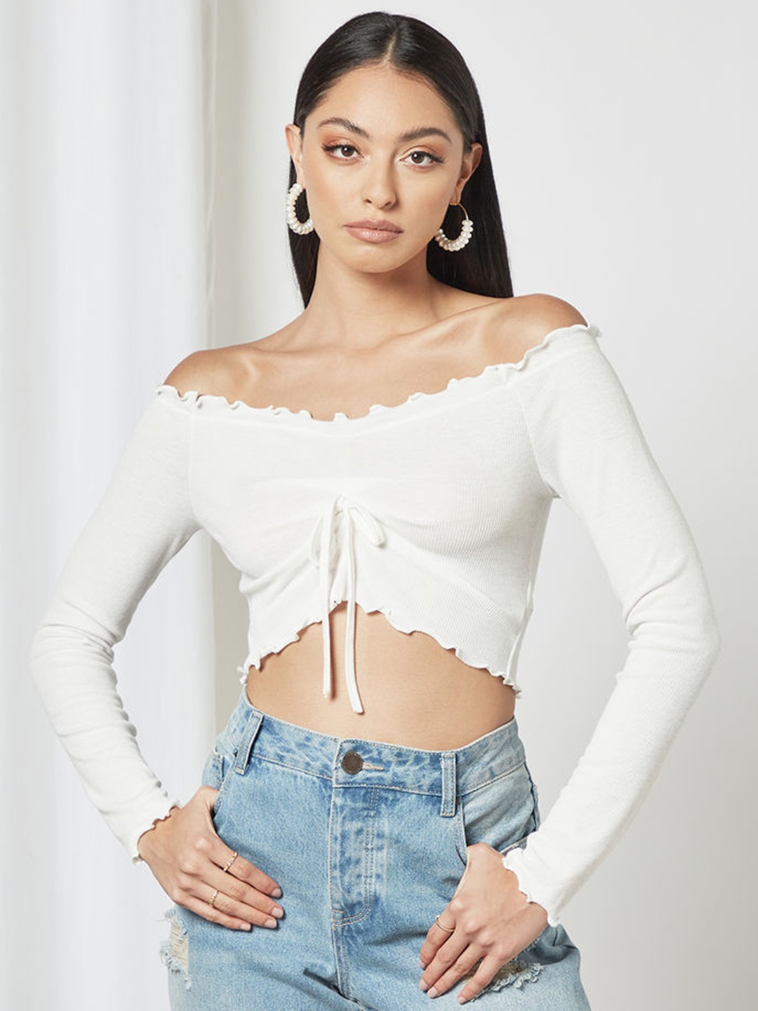 

Femme Luxe White Off-Shoulder Crop Top