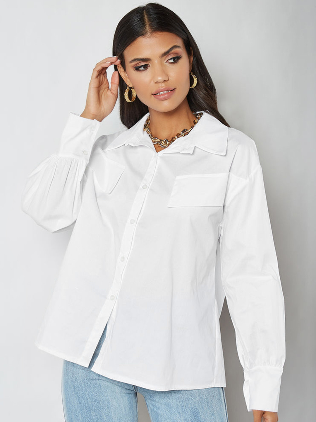 

Femme Luxe Women White Solid Oversized Casual Shirt