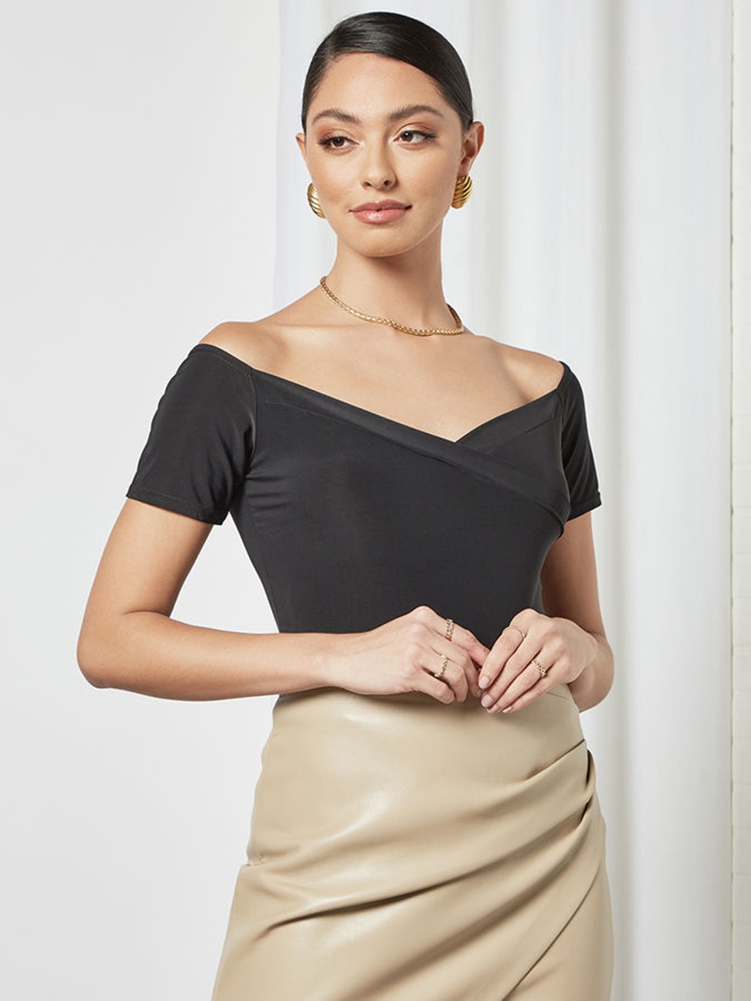 

Femme Luxe Women Black Off-Shoulder Bodysuit