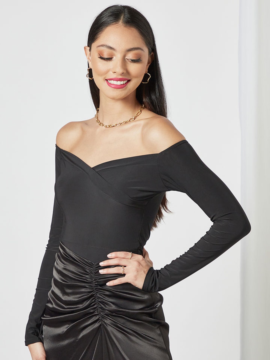 

Femme Luxe Women Black Off-Shoulder Bodysuit