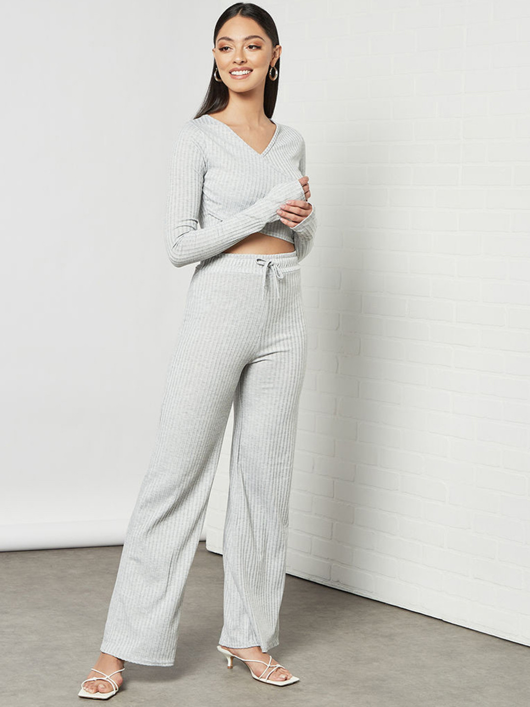 

Femme Luxe Women Grey Ribbed Co-Ords Set