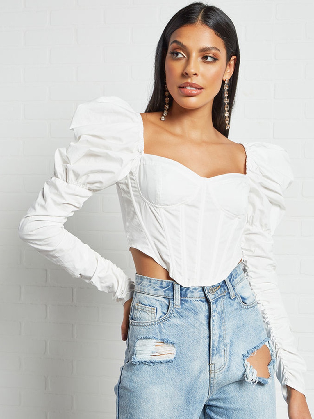 

Femme Luxe Women White Pure Cotton Sweetheart Neck Crop Corset Top