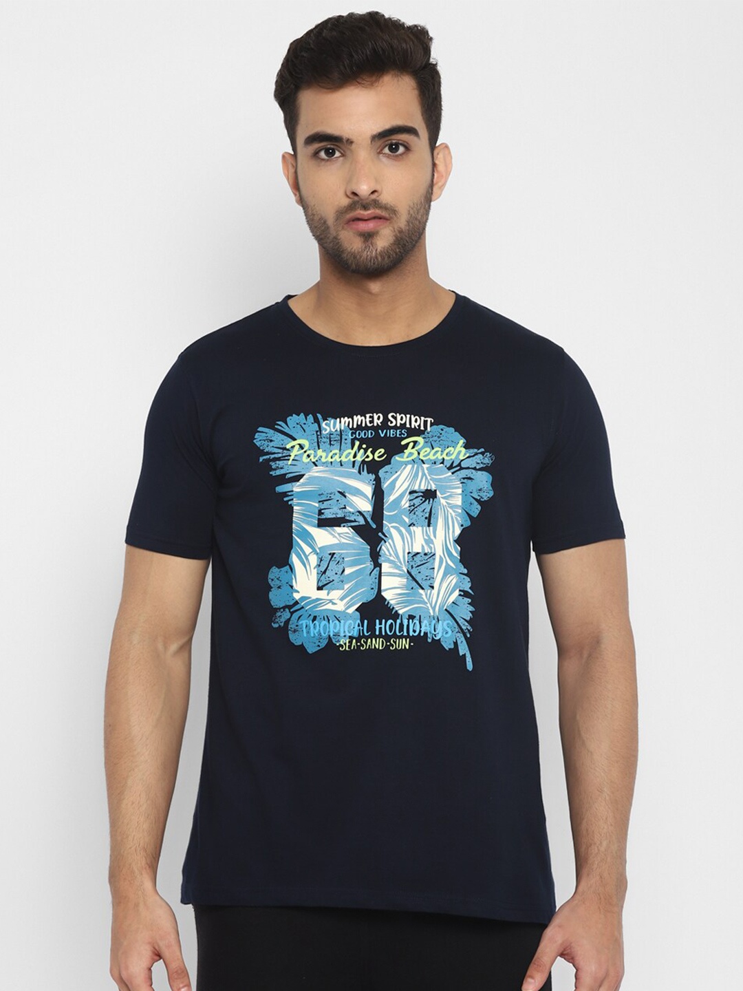 

appulse Men Navy Blue & White Typography Printed T-shirt
