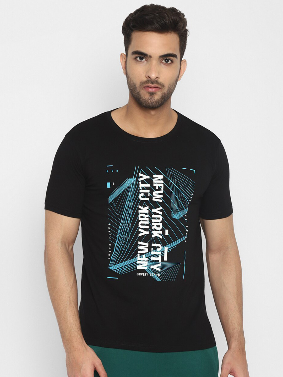 

appulse Men Black & Blue Printed Outdoor Cotton T-shirt