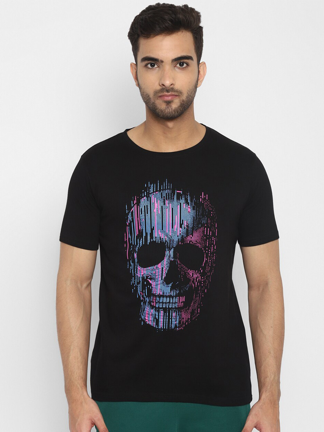 

appulse Men Black Graphic Printed Cotton T-shirt