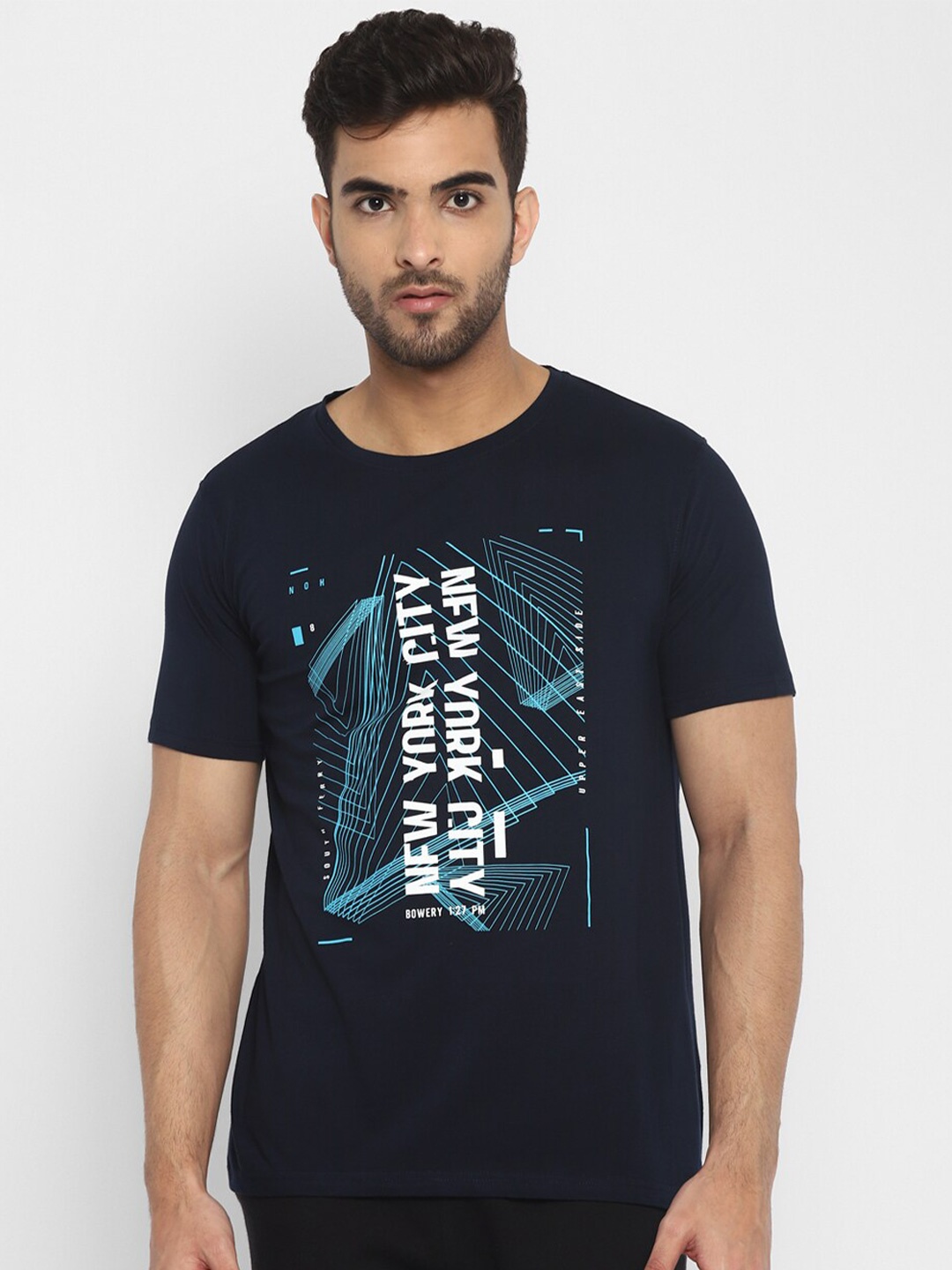 

appulse Men Navy Blue Typography Printed Cotton T-shirt