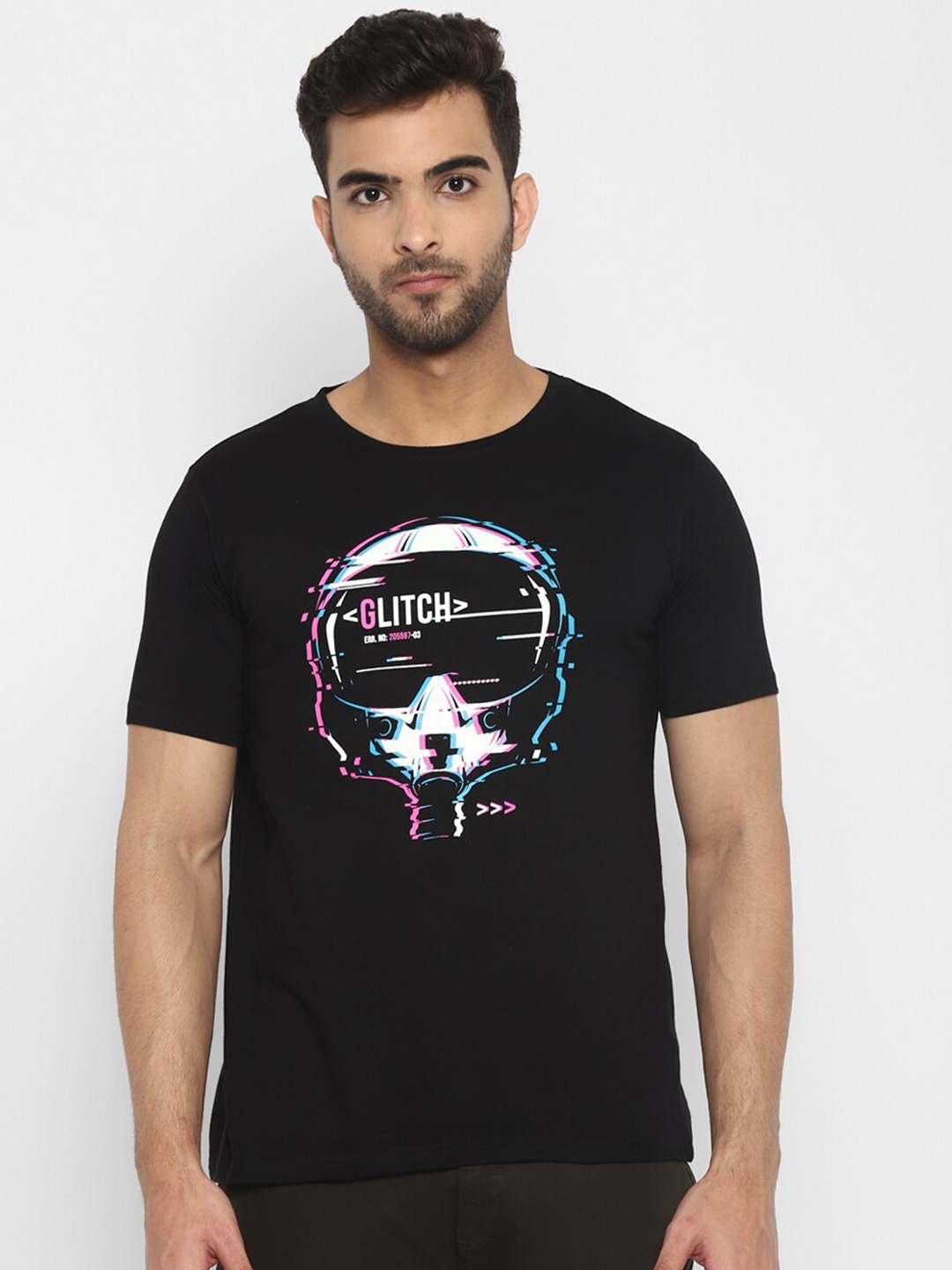 

appulse Men Black Graphic Printed Cotton Sports T-shirt
