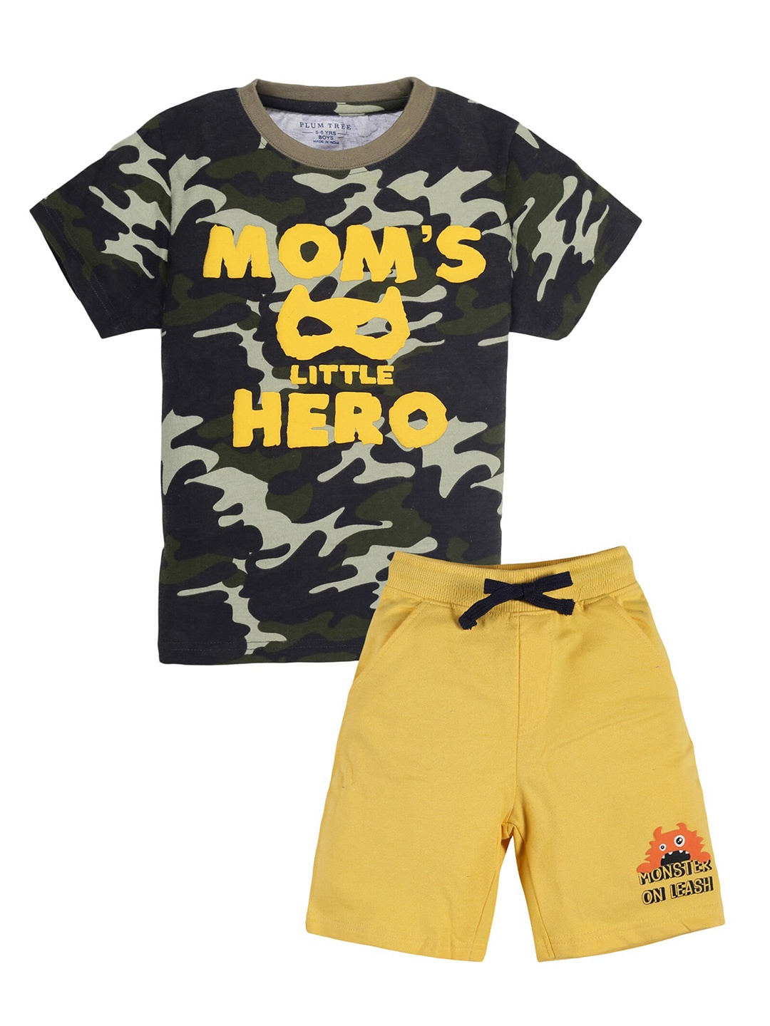 

PLUM TREE Boys Black & Yellow Printed T-shirt with Shorts