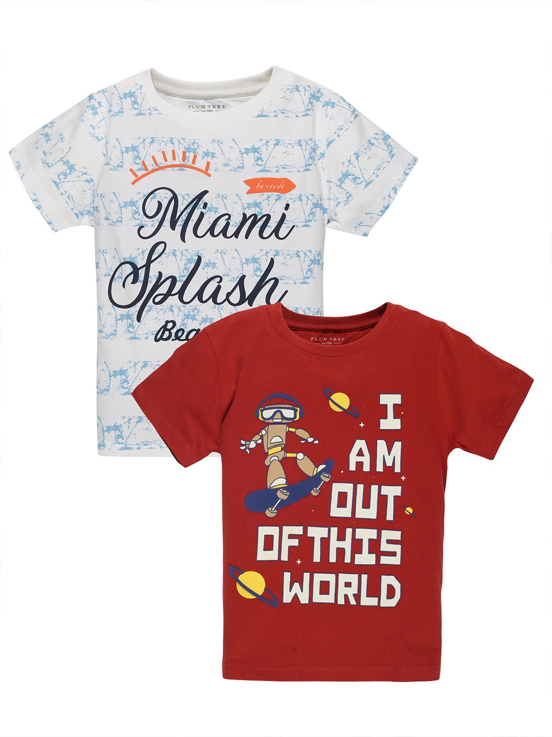 

PLUM TREE Boys Orange & White Typography 2 Printed Pure Cotton T-shirt