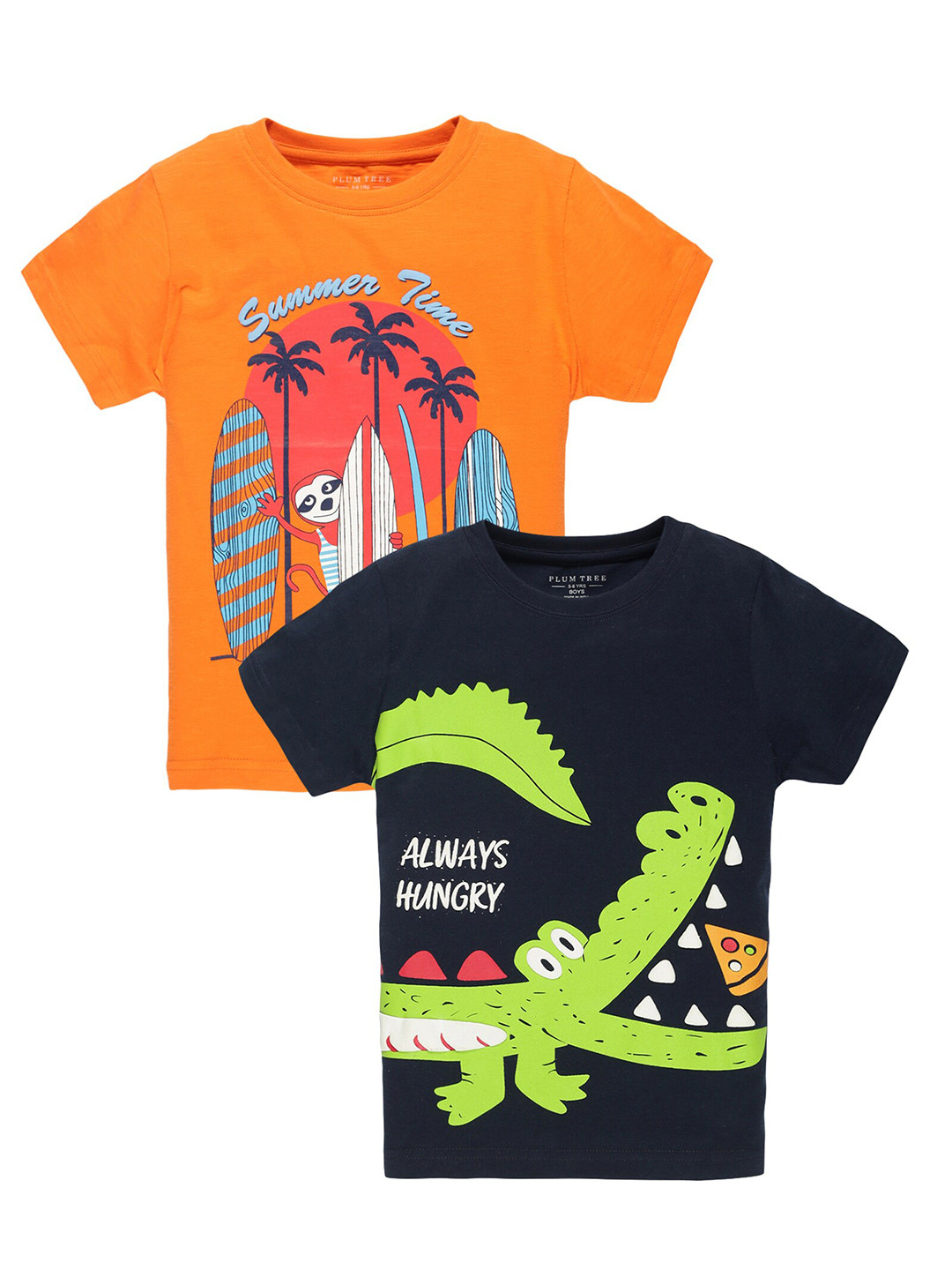 

PLUM TREE Boys Pack of 2 Typography Printed T-shirt, Navy blue
