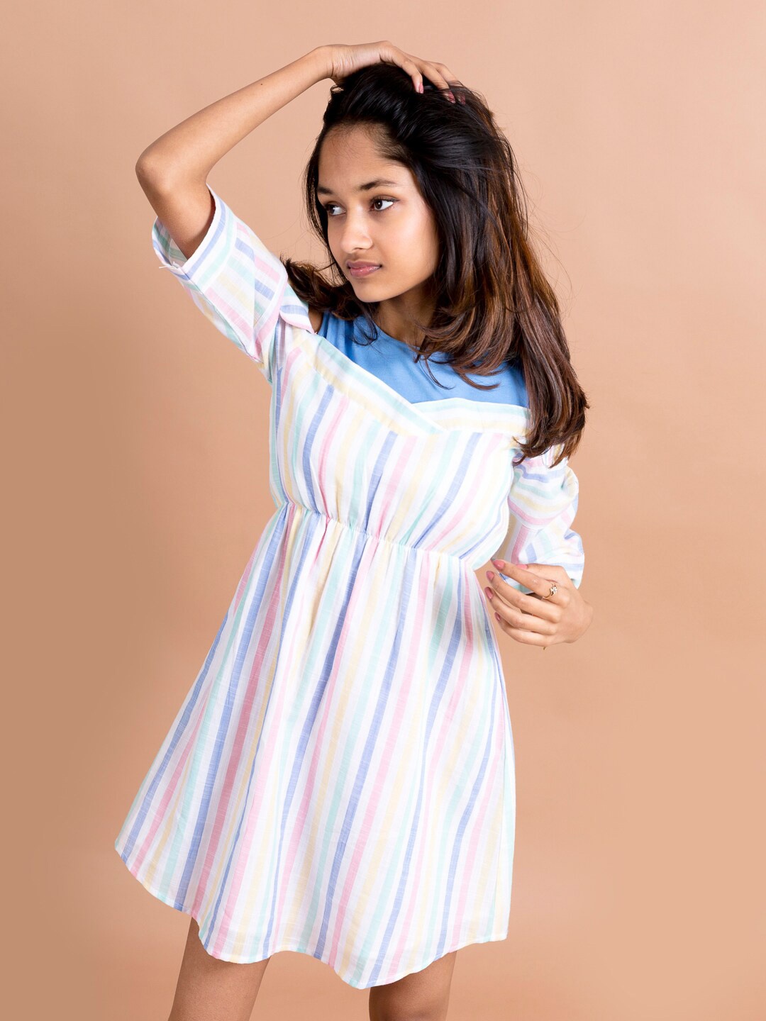 

pspeaches Girls Multi Striped Cotton Fit & Flare Dress