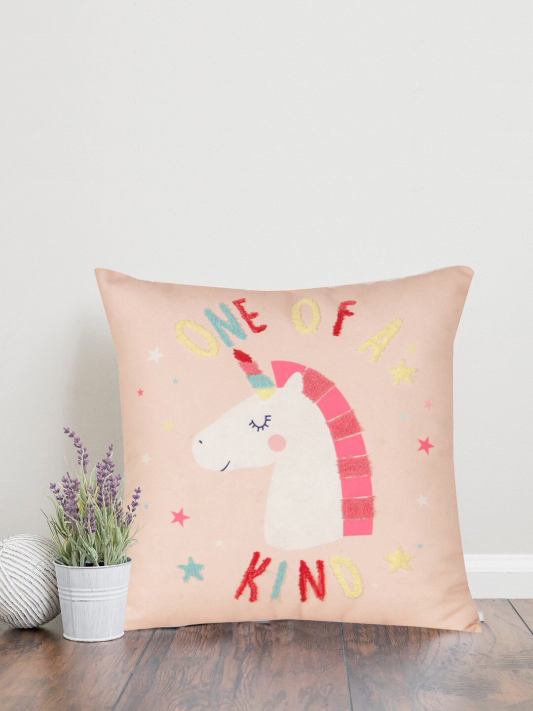 

Home Peach-Coloured & White Embellished Square Cushion Covers
