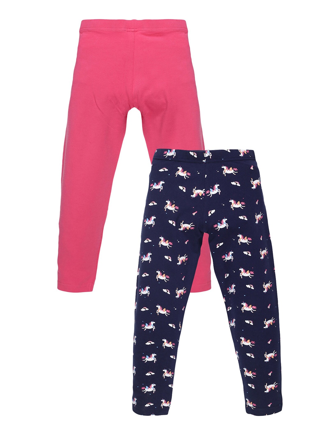 

PLUM TREE Girls Navy Blue & Pink Set Of 2 Printed Leggings