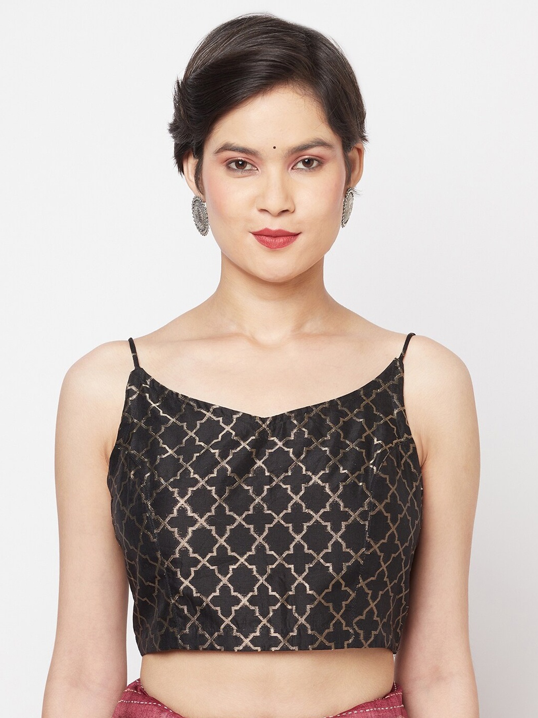 

Fabindia Women Black & Gold-Toned Cut Work Saree Blouse