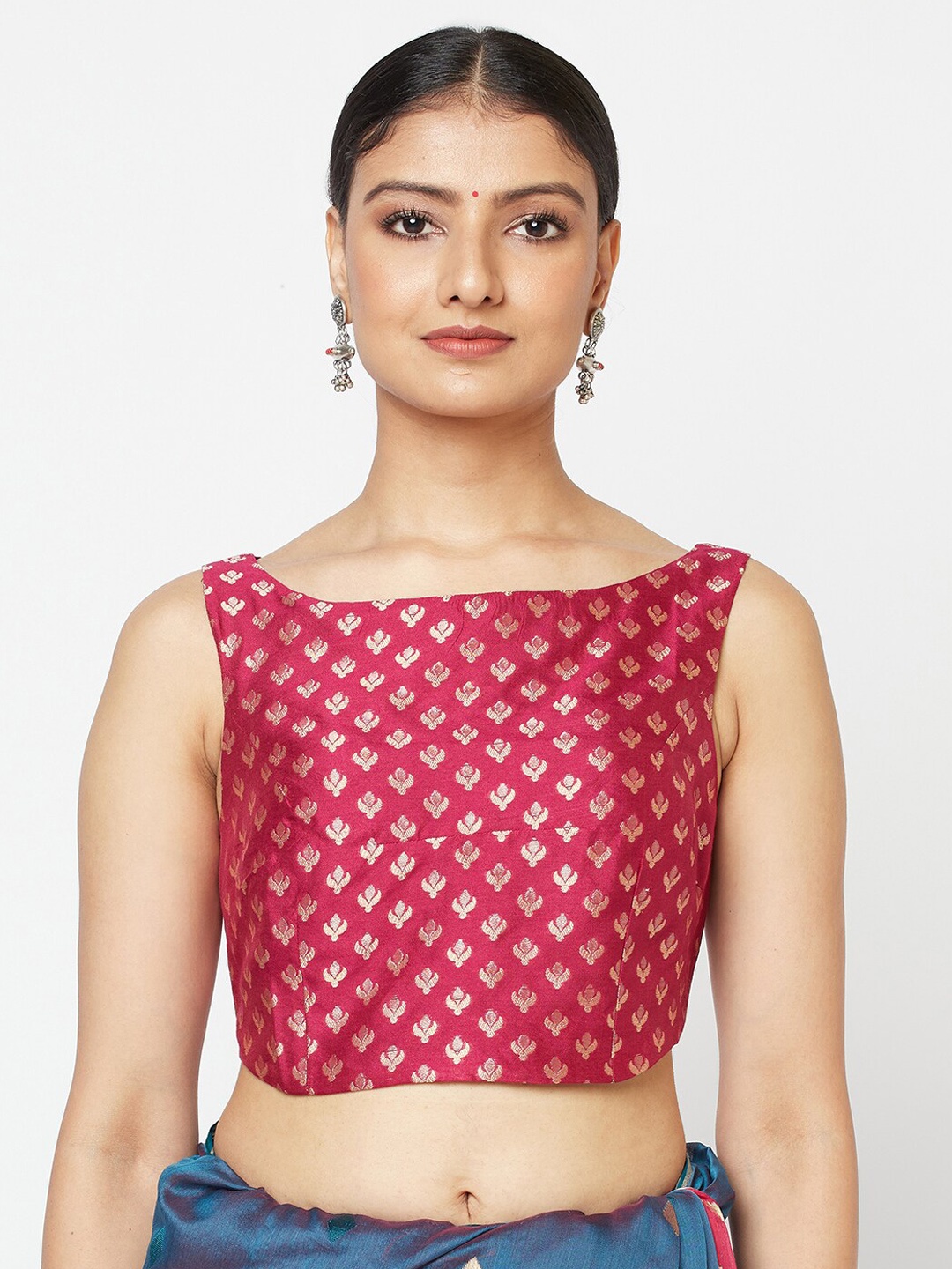 

Fabindia Women Magenta & Gold Woven Design Saree Blouse