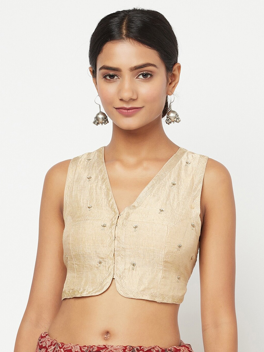 

Fabindia Women Beige Embroidered Saree Blouse